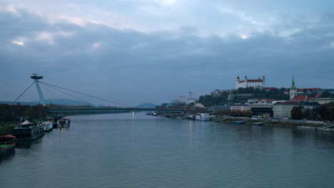 Bratislava-Aerial:-Day-to-Night-Danube-River